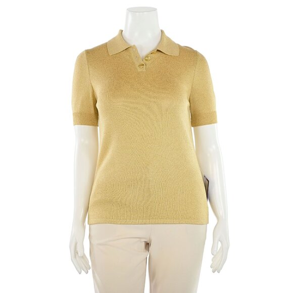 St. John Tops - St. John Basics Gold Metallic Glitter Knit Short Sleeve Polo Top sz ~S